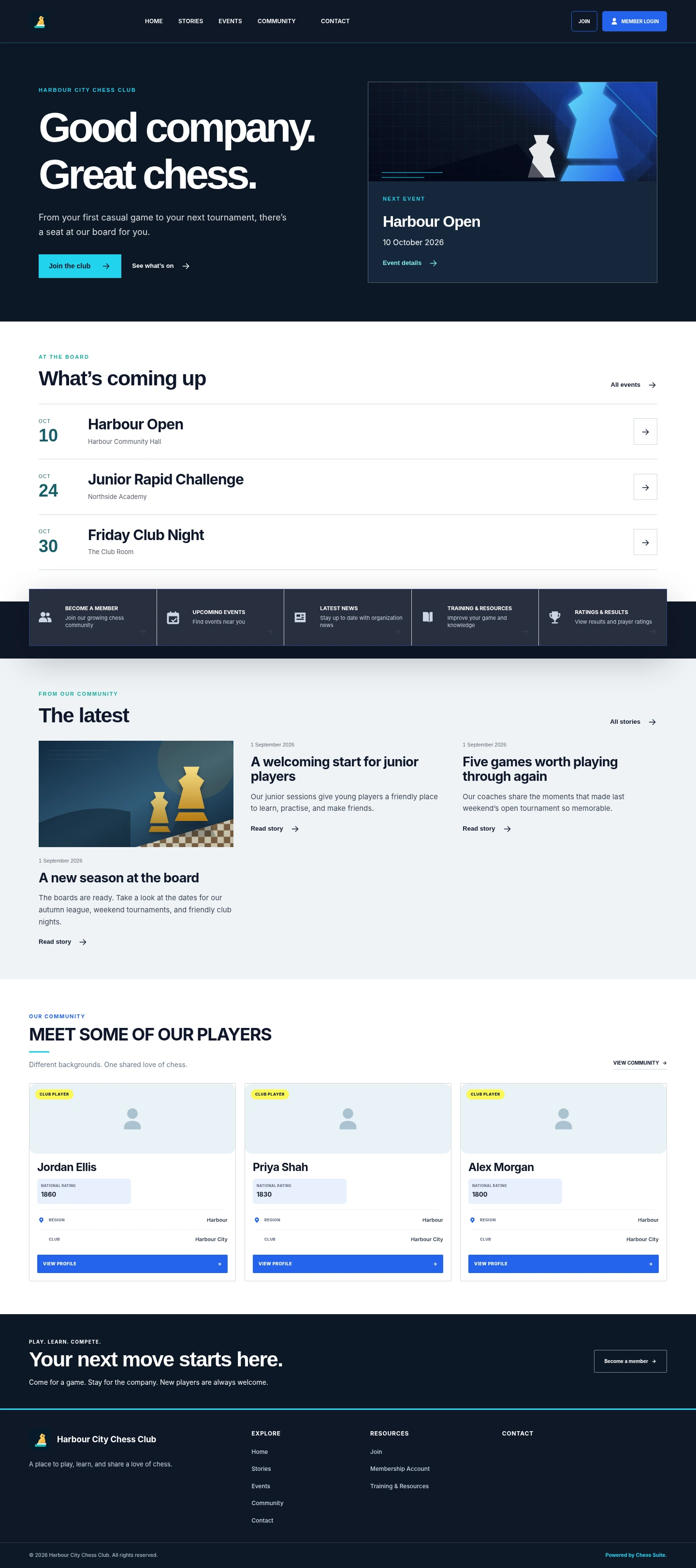Modern Arena Chess Suite website design