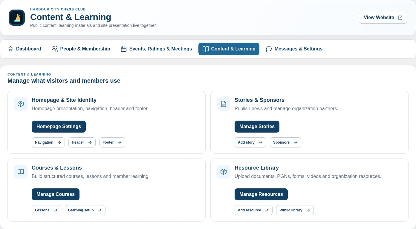 Chess Suite content and learning workspace with sample data