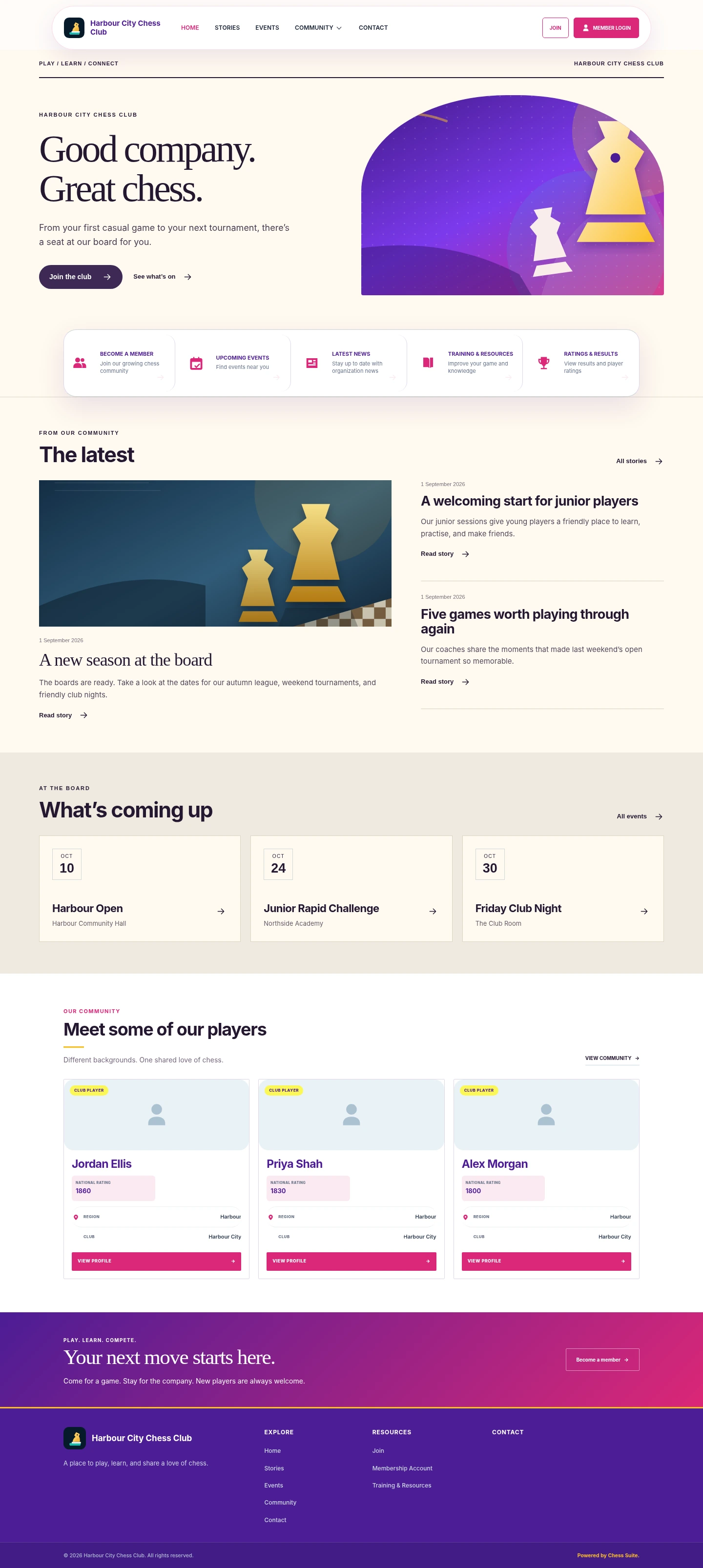 Momentum Chess Suite website design